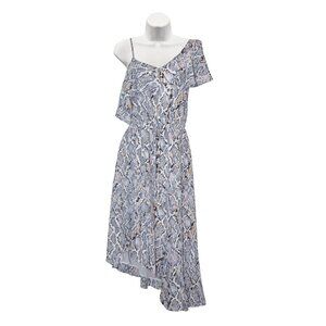 Vince Camuto Snake Print Asymmetric V-Neck Sleeveless Flutter Hem Dress Sz Xs